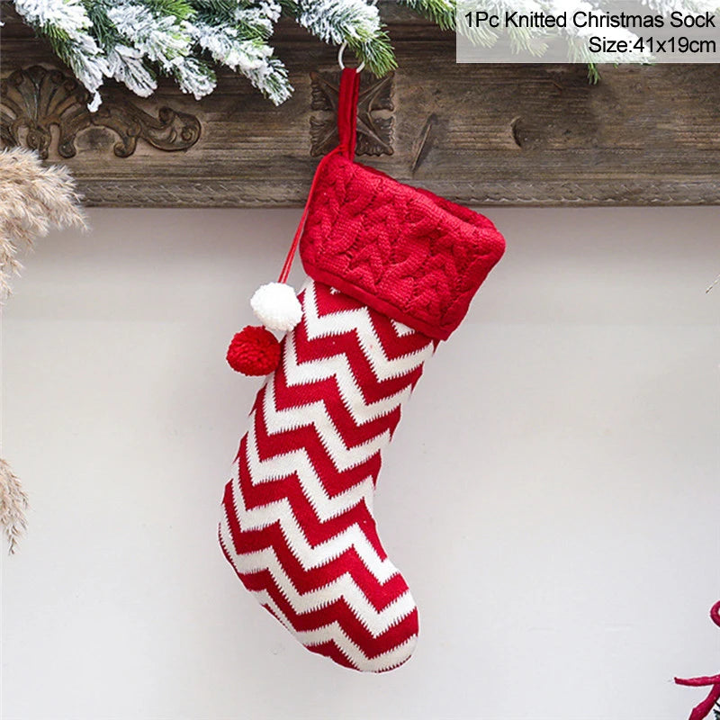 Knitted Christmas Stocking Socks Sack New Year Gift Candy Bags Christmas Decorations For Home Xmas Tree Hanging Ornaments Natal