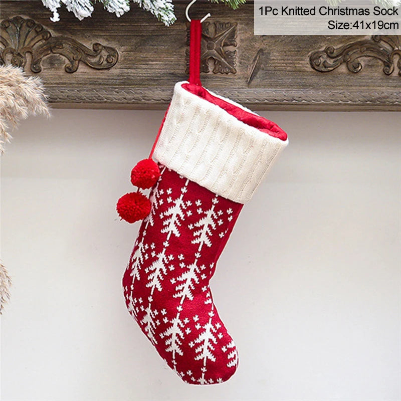 Knitted Christmas Stocking Socks Sack New Year Gift Candy Bags Christmas Decorations For Home Xmas Tree Hanging Ornaments Natal