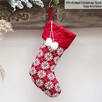 Knitted Christmas Stocking Socks Sack New Year Gift Candy Bags Christmas Decorations For Home Xmas Tree Hanging Ornaments Natal