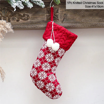 Knitted Christmas Stocking Socks Sack New Year Gift Candy Bags Christmas Decorations For Home Xmas Tree Hanging Ornaments Natal