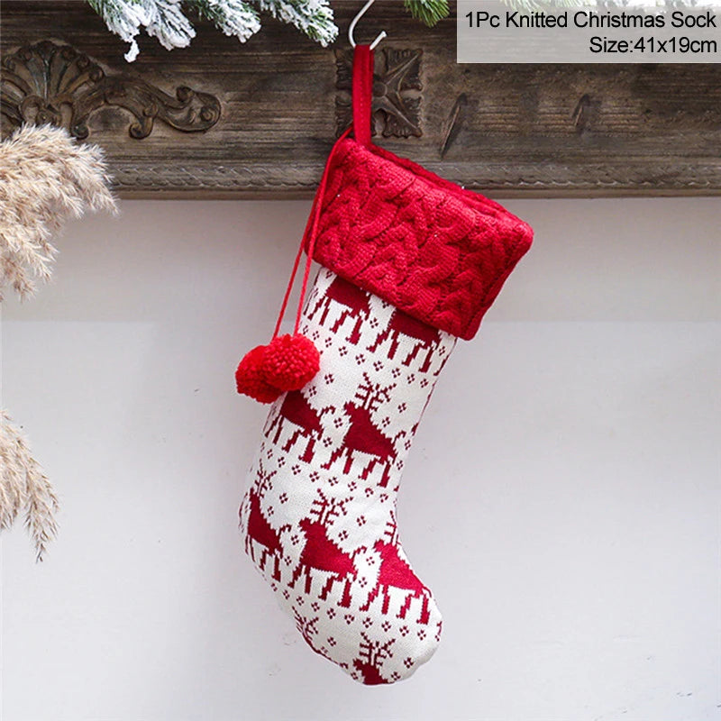 Knitted Christmas Stocking Socks Sack New Year Gift Candy Bags Christmas Decorations For Home Xmas Tree Hanging Ornaments Natal