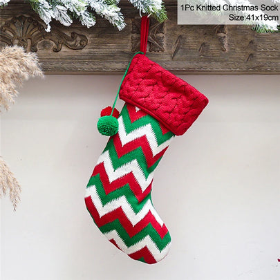 Knitted Christmas Stocking Socks Sack New Year Gift Candy Bags Christmas Decorations For Home Xmas Tree Hanging Ornaments Natal
