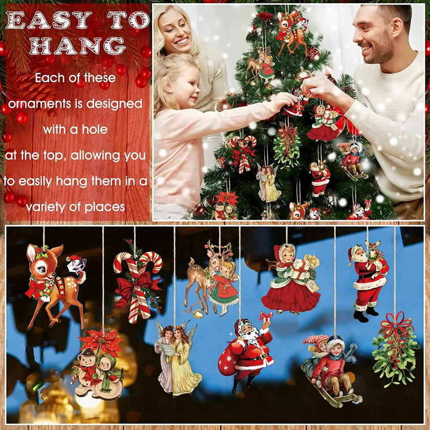 20pcs Christmas wooden ornaments, Christmas tree party atmosphere decoration, house courtyard garden decoration ornaments