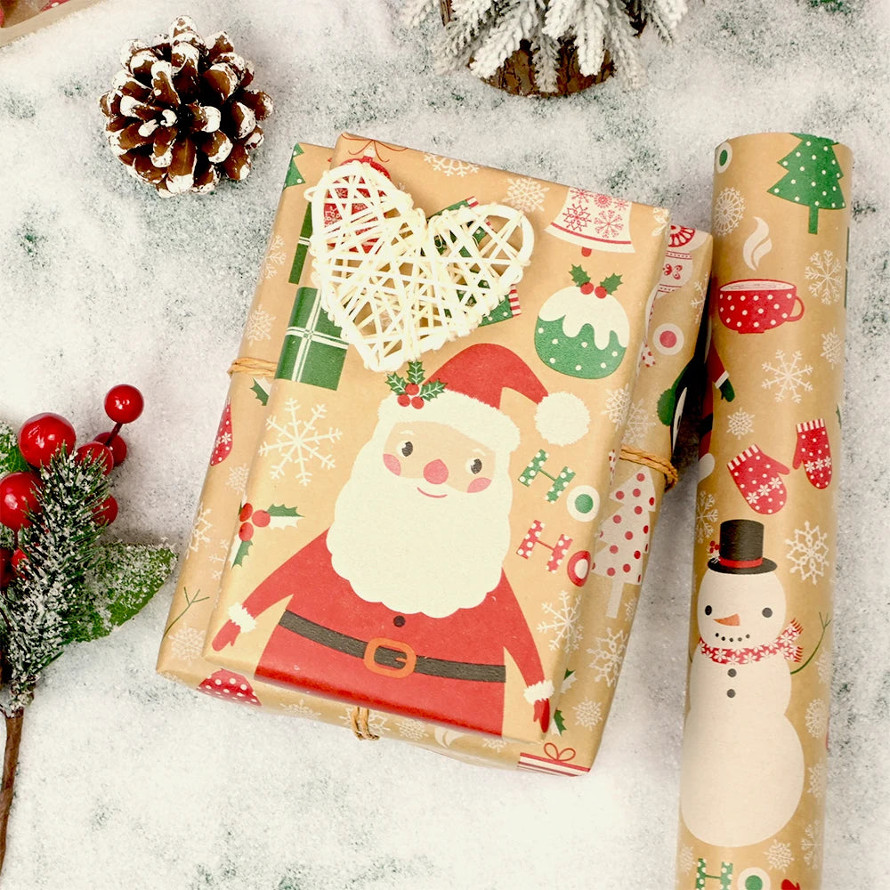 1 Roll 17inch x590inch  Christmas Gift Wrapping Paper kraft paper Xmas Wrapping Paper Rolls for Christmas Gift Boxes Wrap