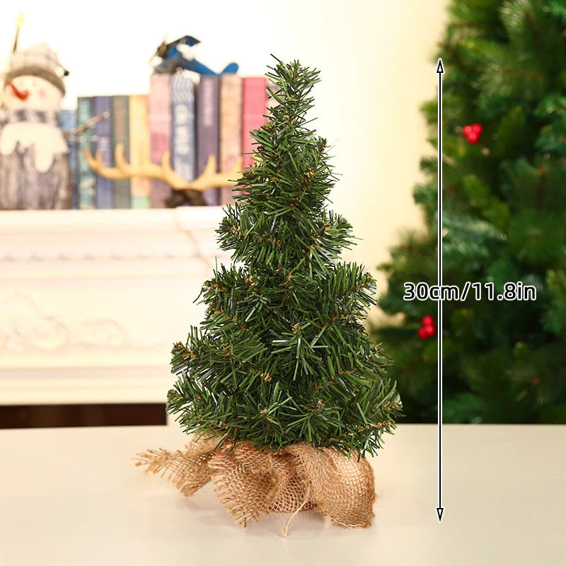 20cm-60cm Mini Christmas Trees Green With Linen Base Perfect Desktop Ornaments Store Window Displays Christmas Add Festive Touch