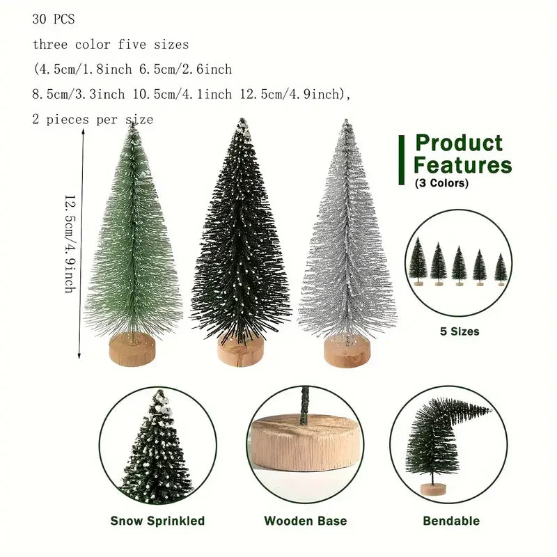 3/15/30pcs Mini Christmas Trees, Trees with Wooden Base for Christmas Decor Christmas Party Home Table Craft Decorations