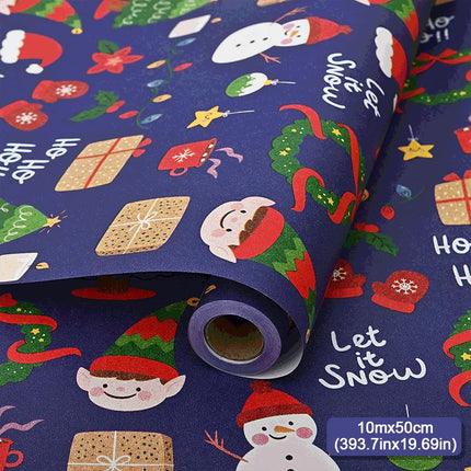 10mx50cm Christmas Wrapping Paper Roll Cartoon Santa Claus Elk Gift Box Packaging Material Christmas Party Home Decoration