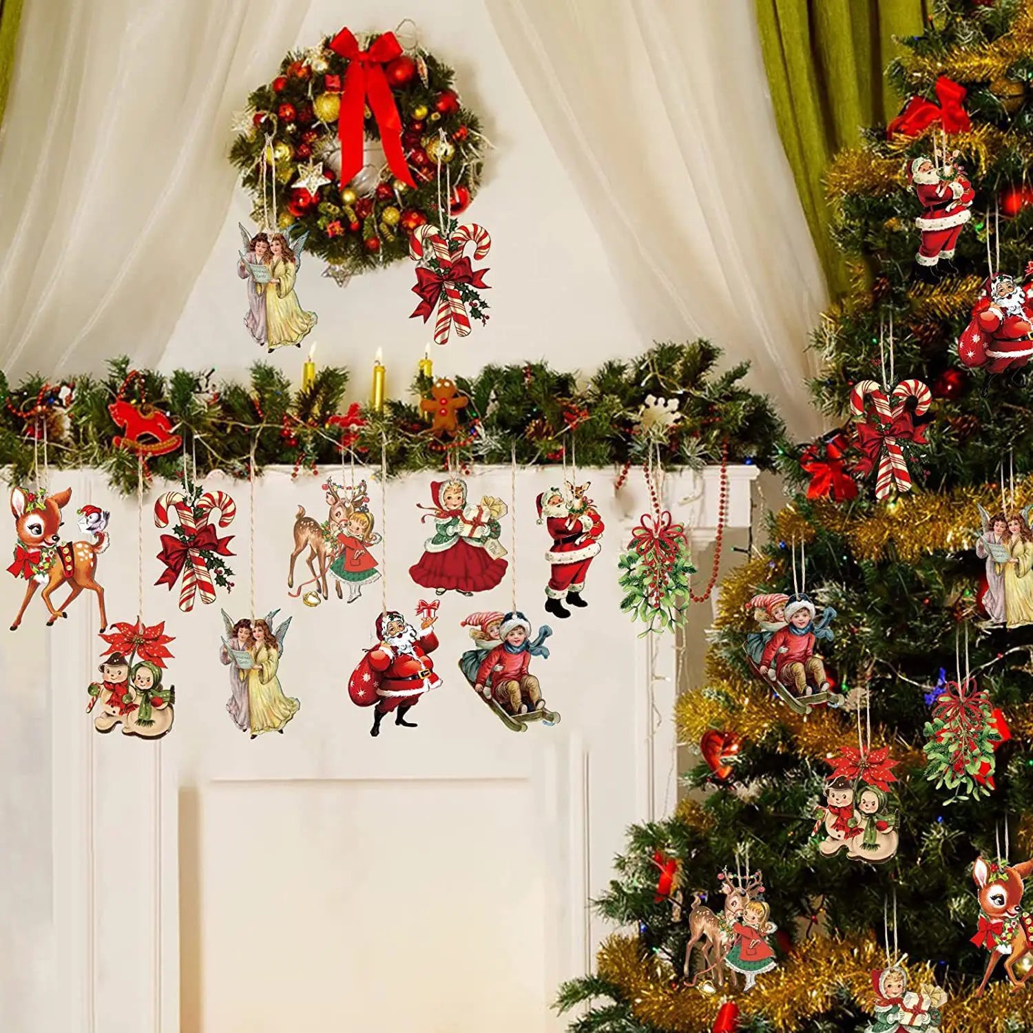 20pcs Christmas wooden ornaments, Christmas tree party atmosphere decoration, house courtyard garden decoration ornaments