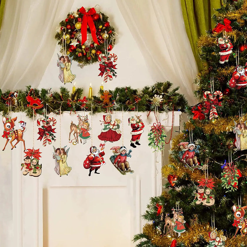 20pcs Christmas wooden ornaments, Christmas tree party atmosphere decoration, house courtyard garden decoration ornaments