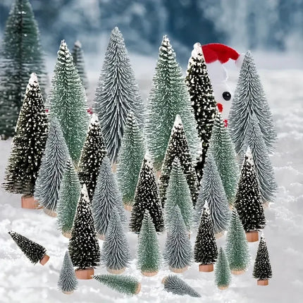 3/15/30pcs Mini Christmas Trees, Trees with Wooden Base for Christmas Decor Christmas Party Home Table Craft Decorations