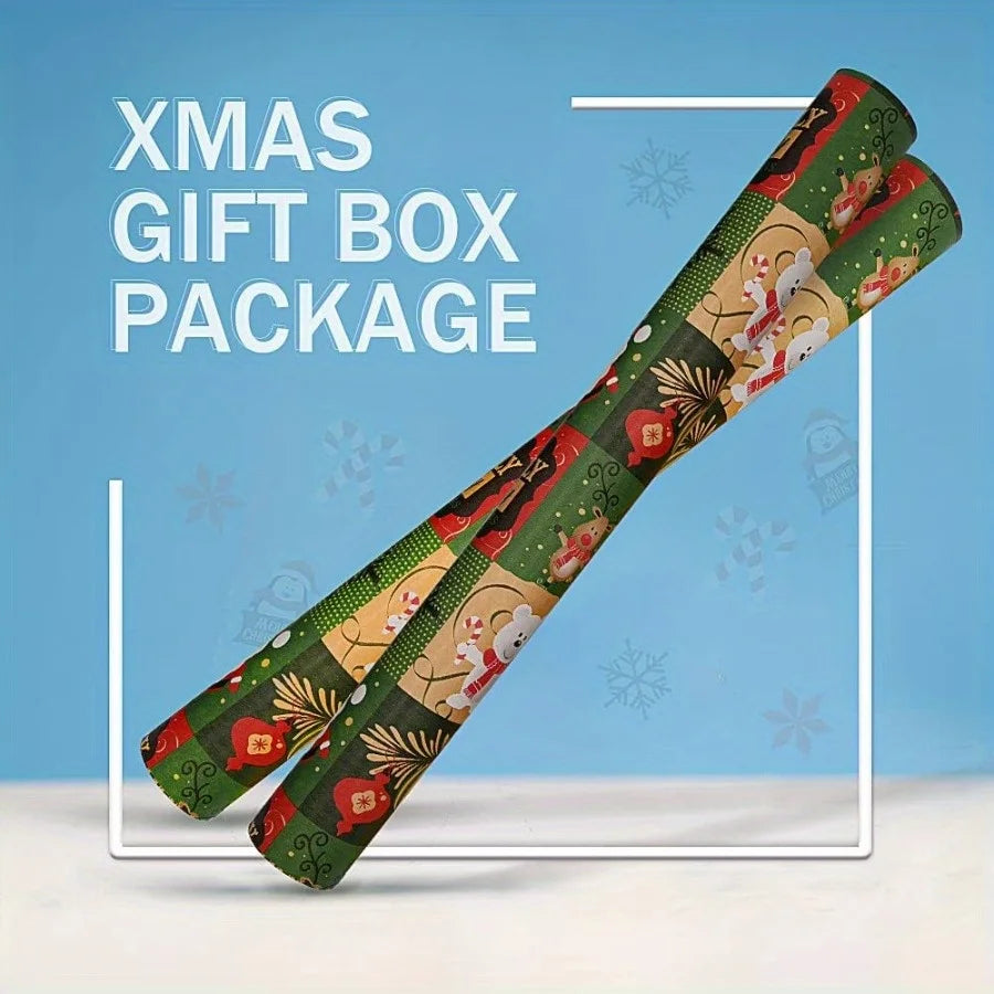 Christmas Wrapping Paper Roll - Festive Kraft Paper with Snowflake, Tree, and Ornament Patterns, Ideal for Holiday Gift Wrapping