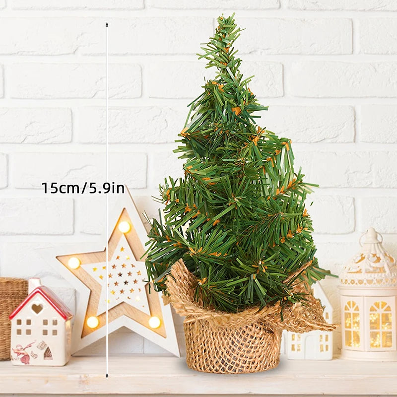20cm-60cm Mini Christmas Trees Green With Linen Base Perfect Desktop Ornaments Store Window Displays Christmas Add Festive Touch