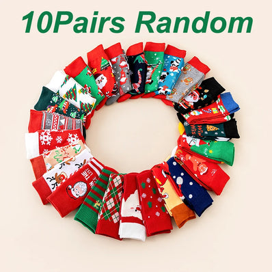 Random 6/8/10 pairs of Christmas stockings, Santa Claus gift, snowman, reindeer, multi-element Christmas stockings