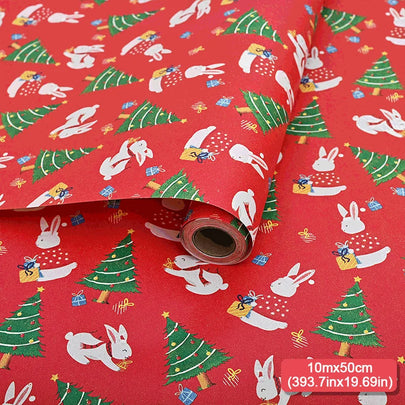 10mx50cm Christmas Wrapping Paper Roll Cartoon Santa Claus Elk Gift Box Packaging Material Christmas Party Home Decoration
