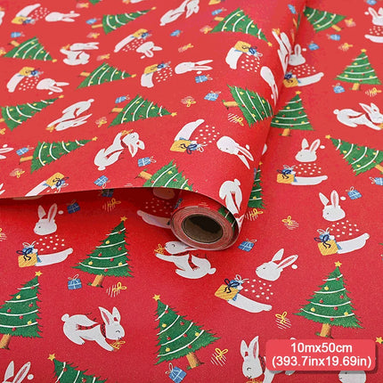 10mx50cm Christmas Wrapping Paper Roll Cartoon Santa Claus Elk Gift Box Packaging Material Christmas Party Home Decoration