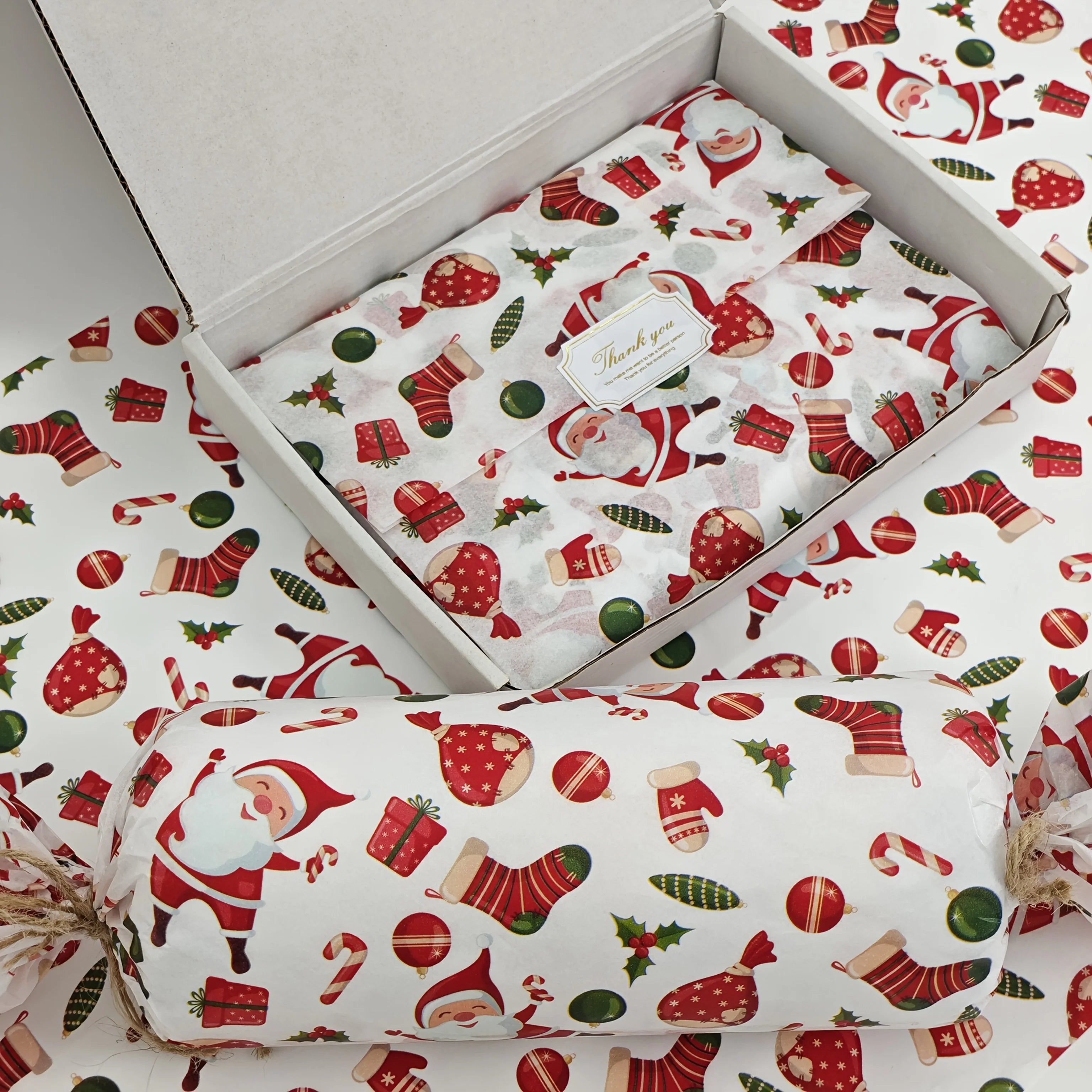10/20 Sheets, Santa and Christmas Gift Patterned Tissue Paper, Santa, Christmas Gifts, Christmas Stockings, Colored Lights, Christmas Leaves - 19.69inch * 13.78inch , Handmade Wrapping Paper, Fade-Resistant Item Protection, G