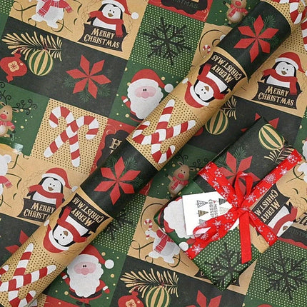 Christmas Wrapping Paper Roll - Festive Kraft Paper with Snowflake, Tree, and Ornament Patterns, Ideal for Holiday Gift Wrapping