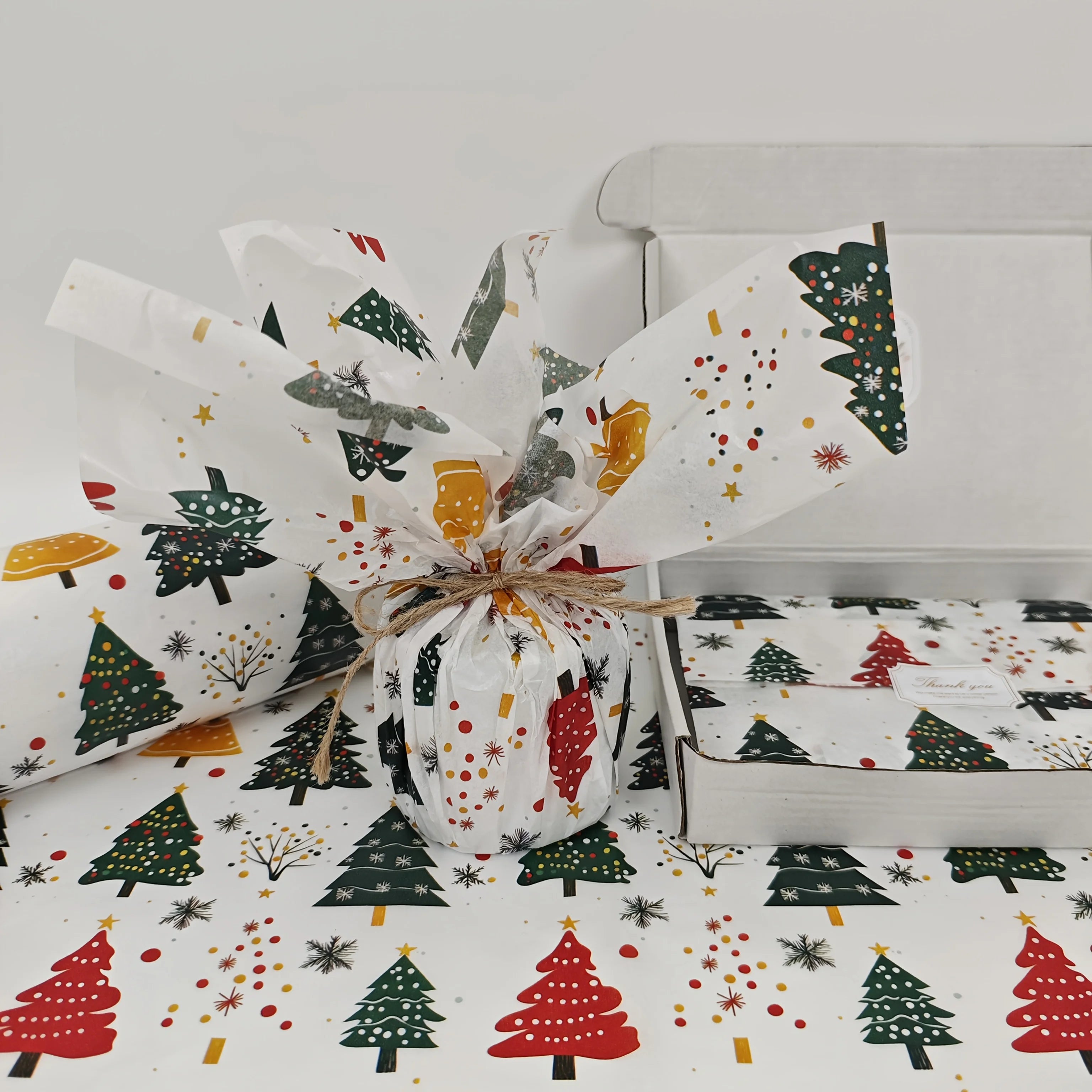 Christmas Tree & Fireworks Pattern Wrapping Paper, Handmade Gift Wrap, Privacy Protection, Party Decoration, Holiday Packaging