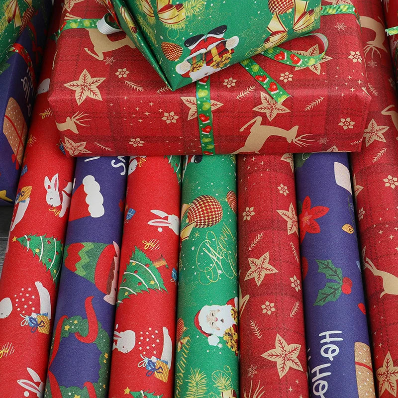10mx50cm Christmas Wrapping Paper Roll Cartoon Santa Claus Elk Gift Box Packaging Material Christmas Party Home Decoration