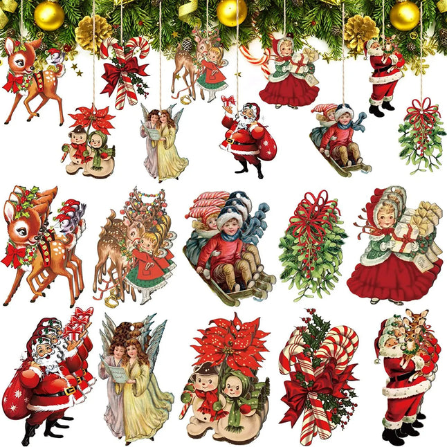 20pcs Christmas wooden ornaments, Christmas tree party atmosphere decoration, house courtyard garden decoration ornaments