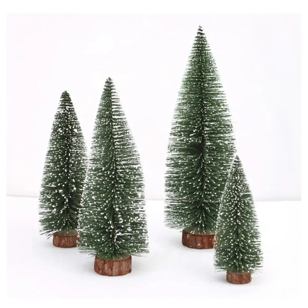 Mini Christmas Tree Decor with Snow Covered Pine DIY Ornaments Winter Snow Ornaments Trees for Xmas Party Home Party bar