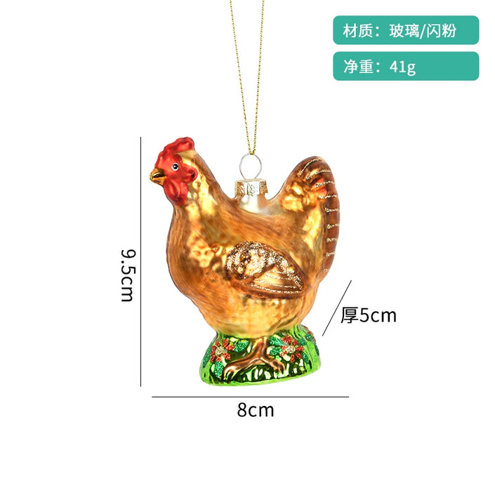 Christmas ornaments, glass paintings, roosters, pandas, animal shapes, charms, home christmas tree scenes, dress up pendants