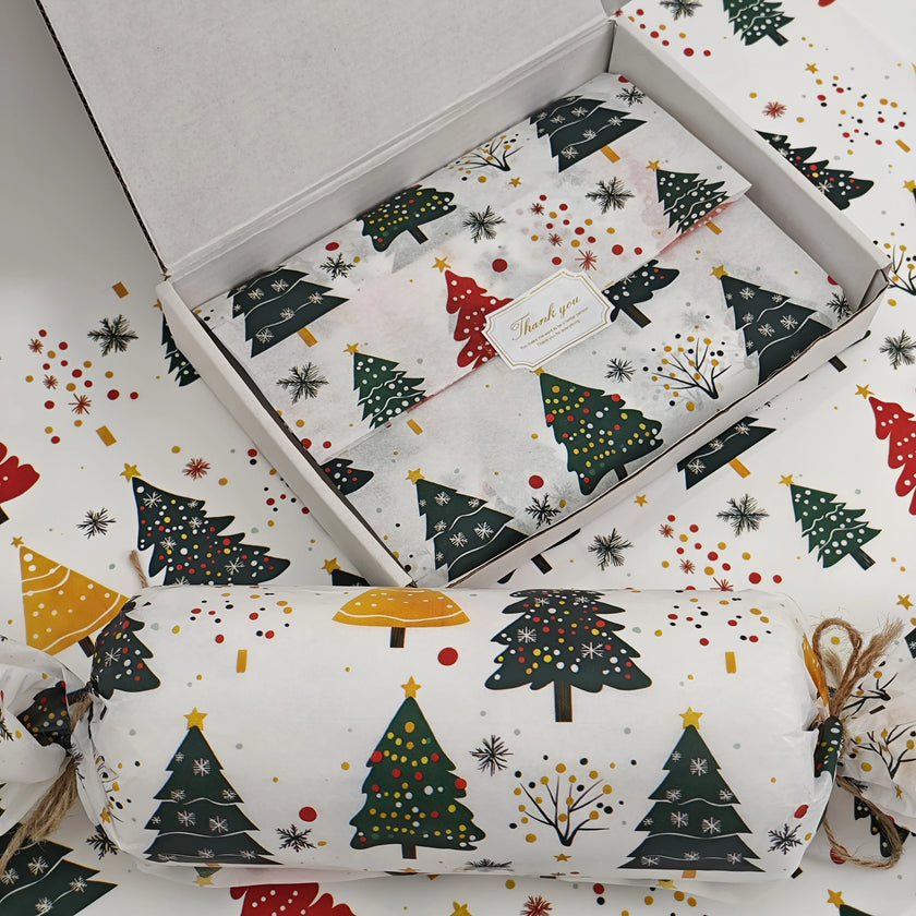 Christmas Tree & Fireworks Pattern Wrapping Paper, Handmade Gift Wrap, Privacy Protection, Party Decoration, Holiday Packaging