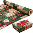 Christmas Wrapping Paper Roll - Festive Kraft Paper with Snowflake, Tree, and Ornament Patterns, Ideal for Holiday Gift Wrapping