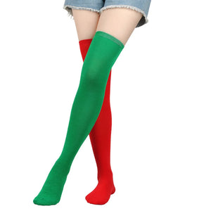 Christmas Stockings Over Knee Long High Socks Women Halloween Striped Stockings Dance Cosplay Performance Solid Colors Leggings