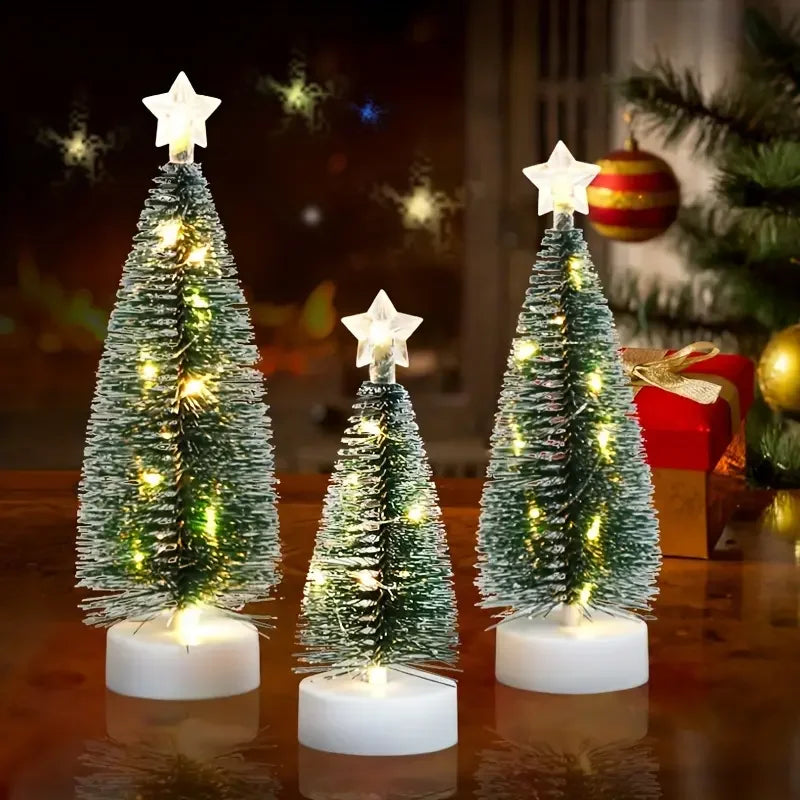 3/15/30pcs Mini Christmas Trees, Trees with Wooden Base for Christmas Decor Christmas Party Home Table Craft Decorations