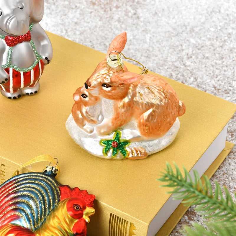 Christmas ornaments, glass paintings, roosters, pandas, animal shapes, charms, home christmas tree scenes, dress up pendants