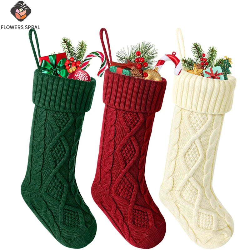 Christmas Big Stocking 45CM Knitted Stocking, Used For Hanging Christmas Trees, Family Party Decoration, Available In Colors