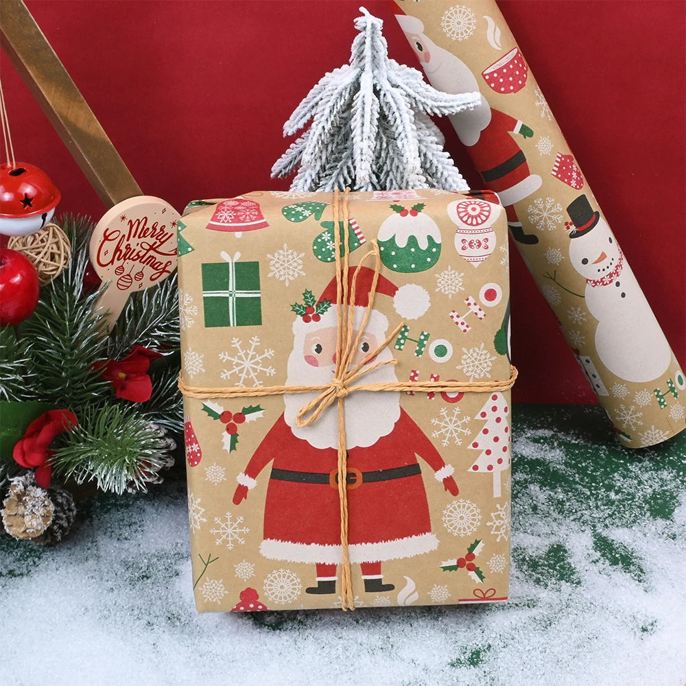 1 Roll 17inch x590inch  Christmas Gift Wrapping Paper kraft paper Xmas Wrapping Paper Rolls for Christmas Gift Boxes Wrap