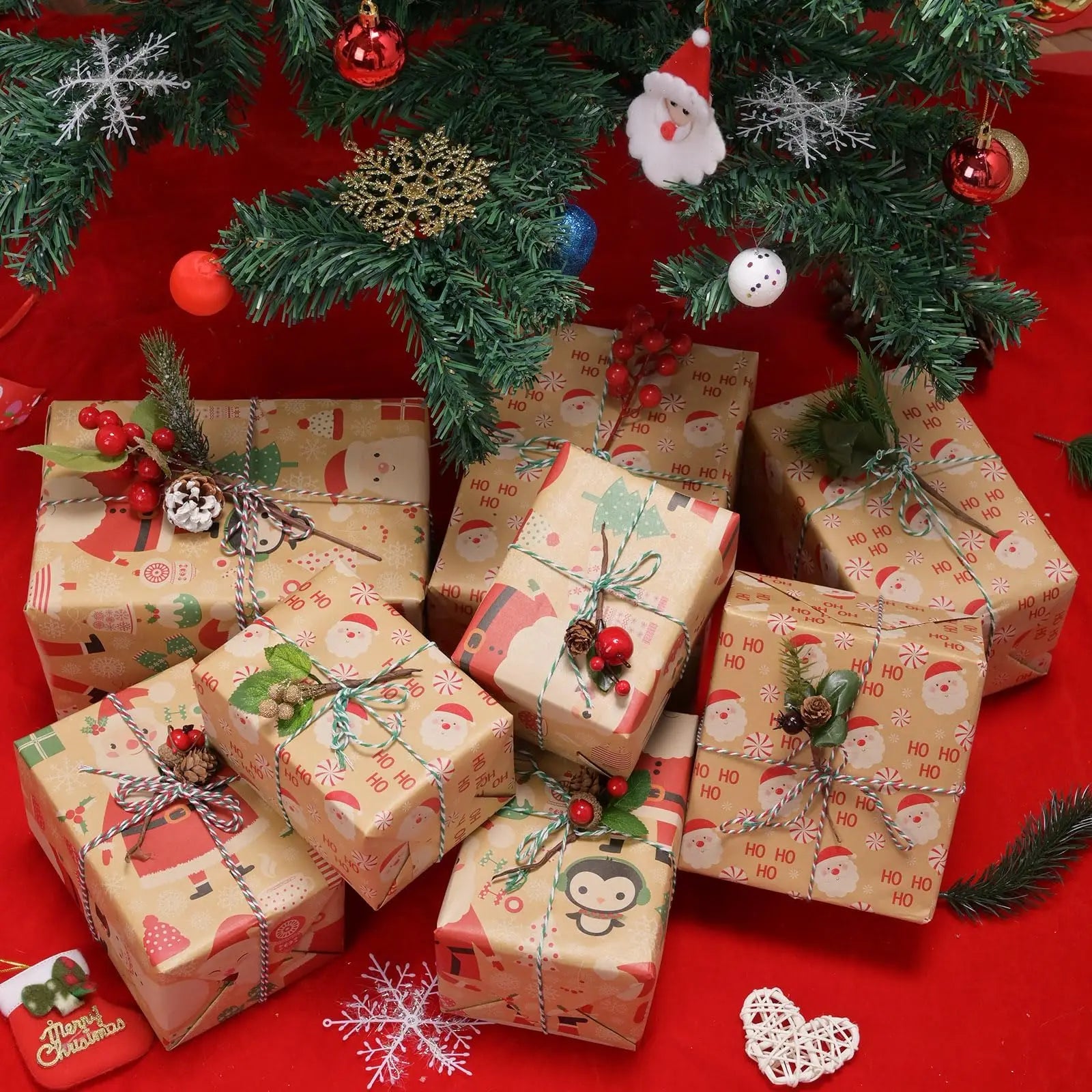 1 Roll 17inch x590inch  Christmas Gift Wrapping Paper kraft paper Xmas Wrapping Paper Rolls for Christmas Gift Boxes Wrap