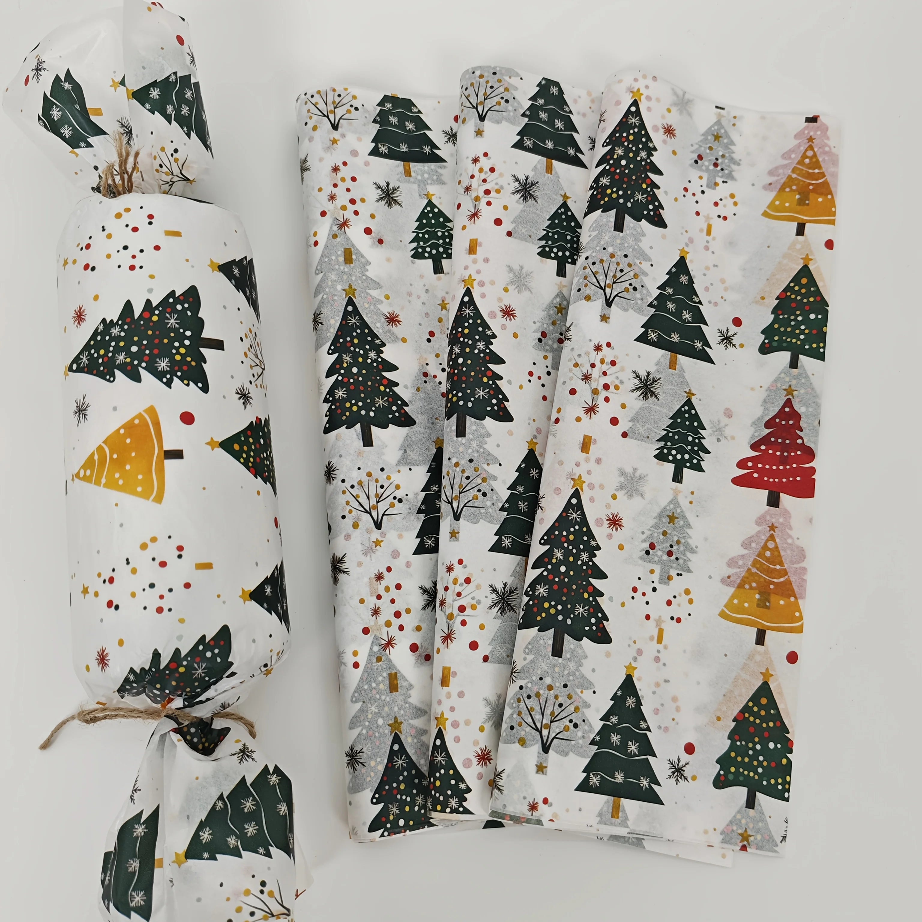 Christmas Tree & Fireworks Pattern Wrapping Paper, Handmade Gift Wrap, Privacy Protection, Party Decoration, Holiday Packaging