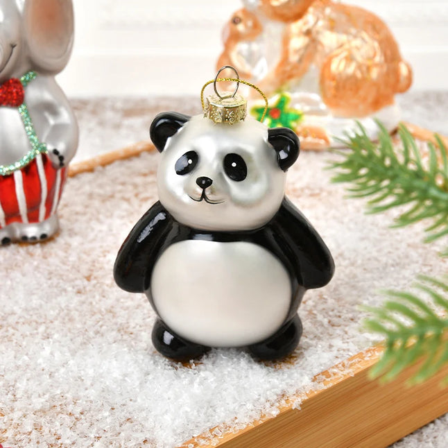 Christmas ornaments, glass paintings, roosters, pandas, animal shapes, charms, home christmas tree scenes, dress up pendants