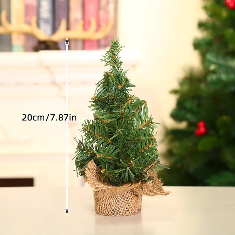 20cm-60cm Mini Christmas Trees Green With Linen Base Perfect Desktop Ornaments Store Window Displays Christmas Add Festive Touch